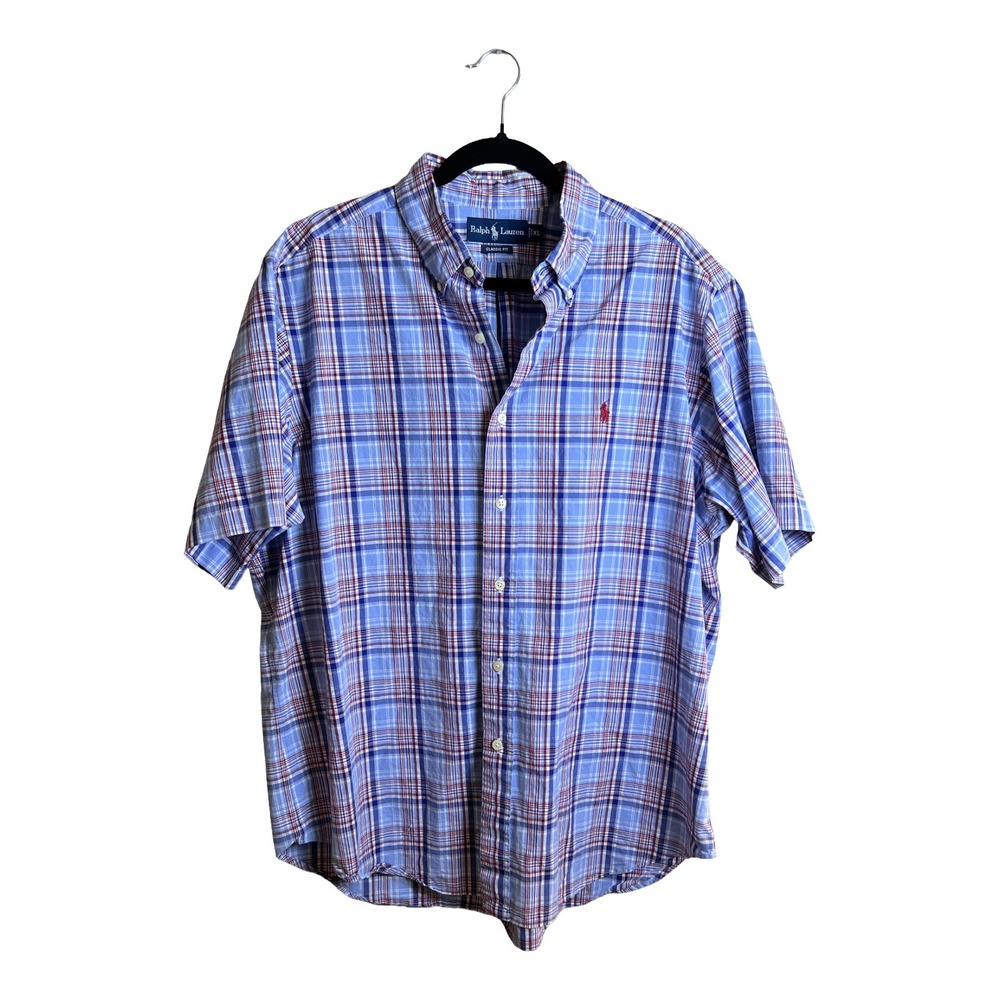 Ralph Lauren Plaid‎ Button Down Shirt Men's XL Preppy Casual Blue XL